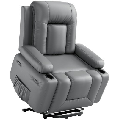 Large Power Lift Recliner Chair for Elderly, Faux Leather Reclining Sofa w/ Heat, Massage, Side Pocket & Cup Holder for Living Room,21" width