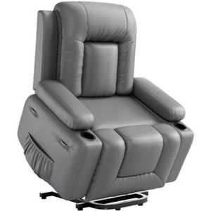 Large Power Lift Recliner Chair for Elderly, Faux Leather Reclining Sofa w/ Heat, Massage, Side Pocket & Cup Holder for Living Room,21" width - 1 of 4