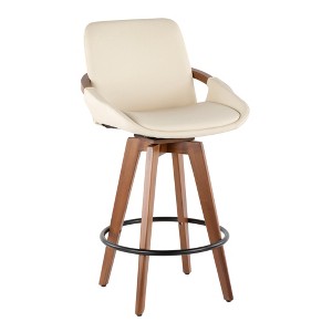 Mid-Century Counter Stool with Wood Frame and Upholstered Seat for Kitchen or Dining (Set of 2) - 1 of 4