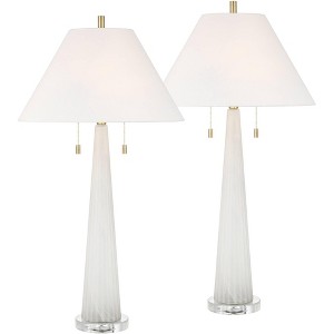 Possini Euro Design Possini Euro Regina 33" High White Glass 2-Light Table Lamp Set of 2 - 1 of 4