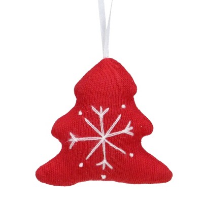 Kaemingk 4" Red And White Tree With Snowflake Cotton Christmas Ornament