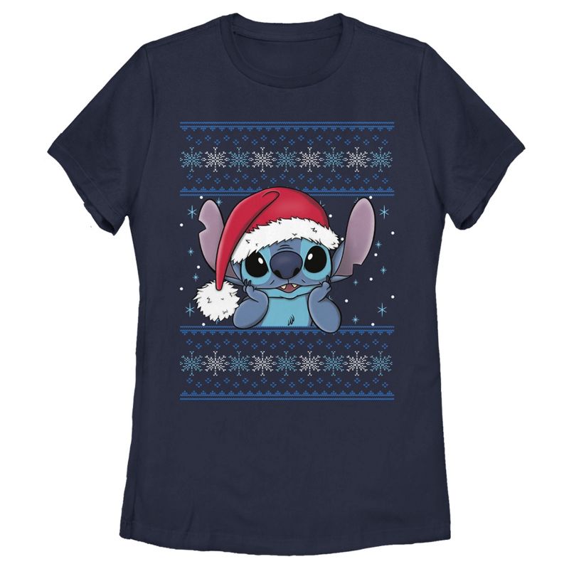 Women's Lilo & Stitch Santa Hat Ugly Sweater T-Shirt, 1 of 5