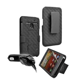 LG Revolution VS910 Power & Protection Package (Shell Holster Combo, 3-Pack Anti Glare Screen Protectors, Car Charger)