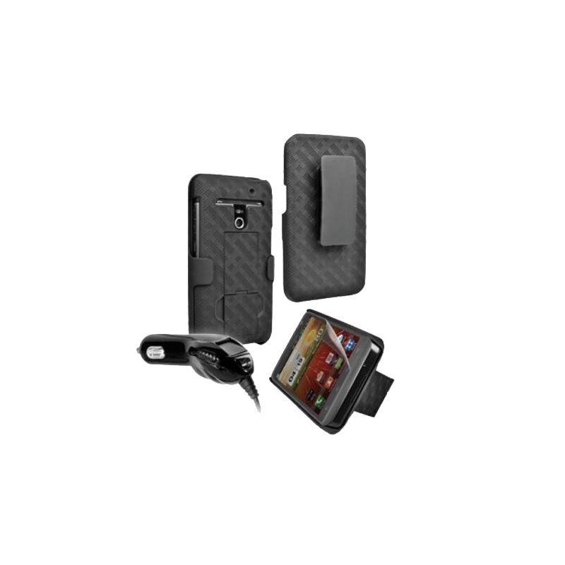LG Revolution VS910 Power & Protection Package (Shell Holster Combo, 3-Pack Anti Glare Screen Protectors, Car Charger), 1 of 2