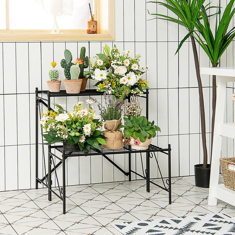 Costway 2-Tier Stair Style Metal Plant Stand Flower Pot Display Holder Indoor & Outdoor, 3 of 11
