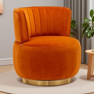 25.2" Velvet Swivel Barrel Chair with Foam Cushion and Armrests - 1 of 4
