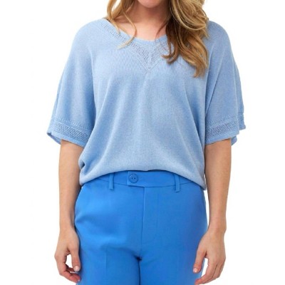 Women's Lurex Pointelle Batwing Vneck Sweater - ESQUALO