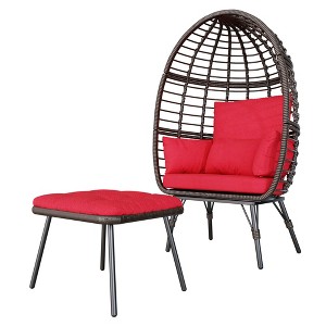 YARDSIGHT Egg-Shaped Rattan Lounge Chair with Ottoman Cushioned PE Wicker & Iron Frame Accent Chair for Cozy Indoor or Outdoor Seating - 1 of 4