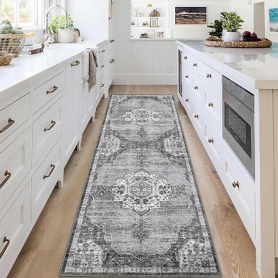 Washable Vintage Oriental Rug, Distressed Non-Slip Low Pile Non-Shedding Foldable Accent Carpet for Bedroom Living Room