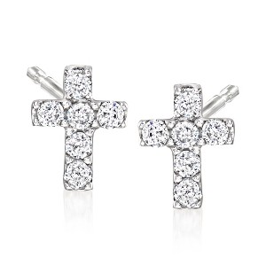 Ross-Simons 0.11 ct. t.w. Diamond Cross Earrings in 14kt White Gold - 1 of 3