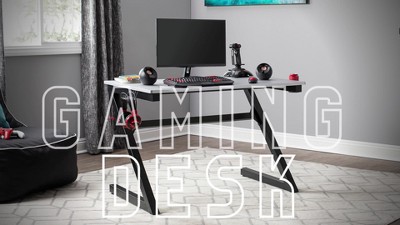 45" Black Steel Curved Gaming Desk with USB Ports and Cup Holder