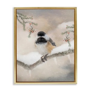 Stupell Industries Bird on Winter Branch Black Floater Framed Canvas Wall Art - 1 of 4