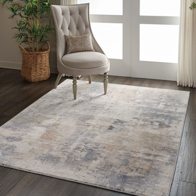 Abstract Grey and Beige Synthetic 5'3" x 7'3" Easy Care Rug