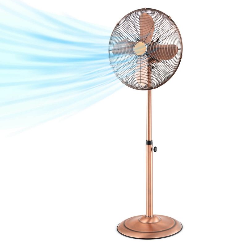 Costway 16" Standing Pedestal Fan with 3 Speed Settings Carrying Handle Aluminum Blades Black/Copper/Silver, 1 of 11