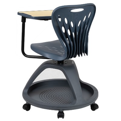 Versatile Gray Mobile Desk Chair with Tablet Arm and Storage