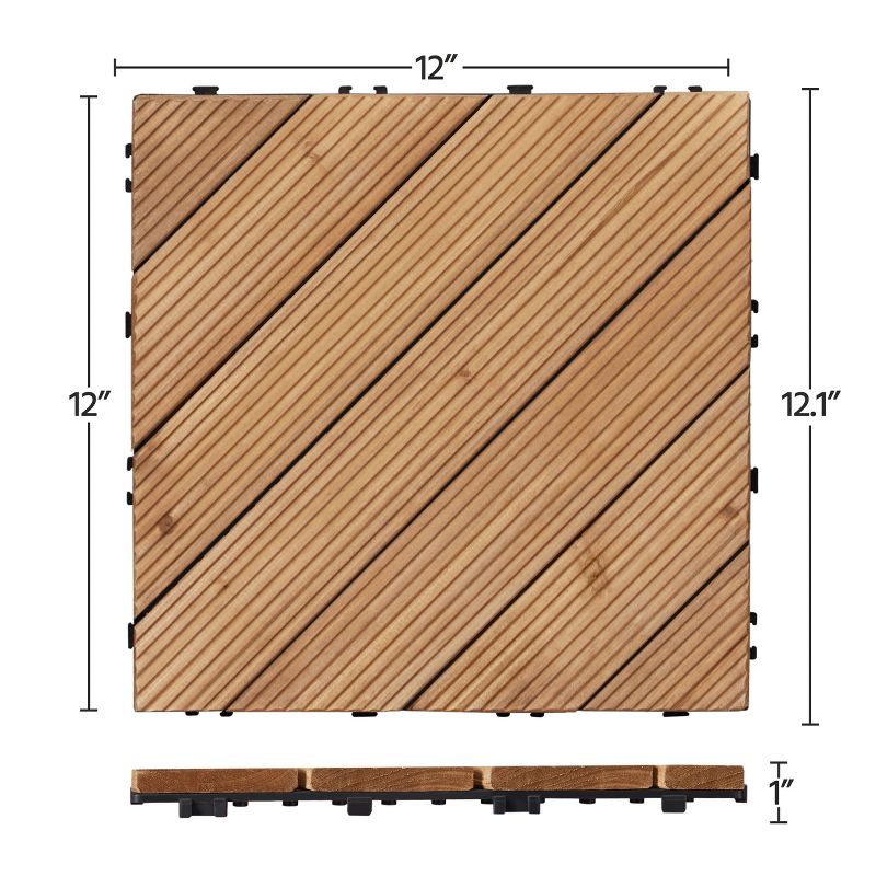Yaheetech Fir Wood Flooring Tiles, Interlocking Wood Tiles Indoor & Outdoor For Patio Garden Deck Poolside Balcony, Easy Flooring 12" x 12" (27 x Fir Wood Tiles), 3 of 8