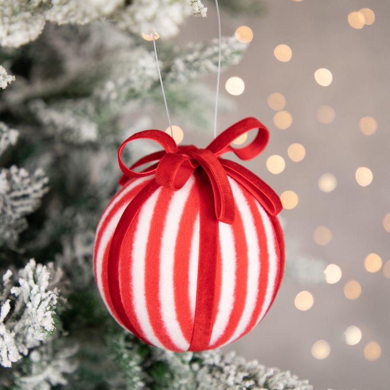 Northlight Red and White Striped Candy Cane Christmas Ball Ornament 4" (100mm), 2 of 5