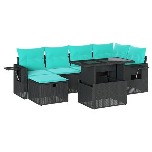 vidaXL Patio Sofa Set with Cushions and Table Outdoor Garden 7 Piece Poly Rattan - Black without storage - 1 of 4
