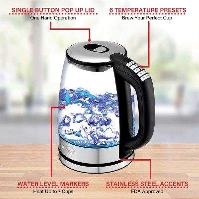 Brentwood 1.79-Qt Black Glass Electric Kettle with LED Light