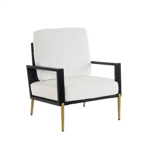 Cesicia White Accent Chair with Gold Metal Legs & Rubberwood Frame Single Sofa Chair for Living Room&Balcony - 1 of 4