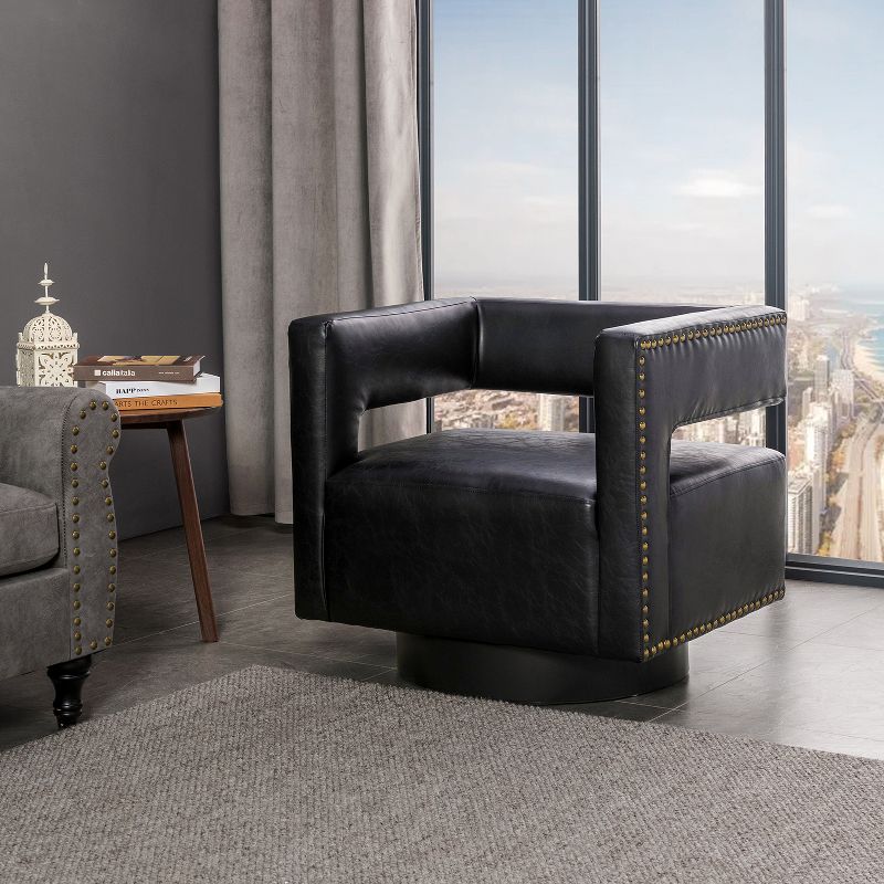 Francesca Comfy Swivel Barrel Chair for Bedroom with Nailhead Trim | ARTFUL LIVING DESIGN, 2 of 10