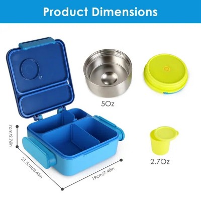 LunaLulinlk Kids Lunch Box Thermal Lunch Container with Insulated Storage Bag 2 Compartments Spoon Fork Case Food-safe Spill-resistant