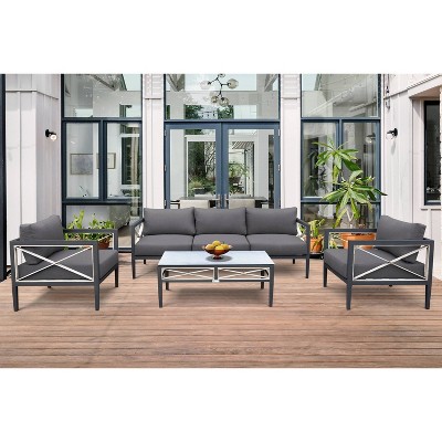 4pc Sonoma Outdoor Set in Dark Gray Finish and Charcoal Cushions - Armen Living