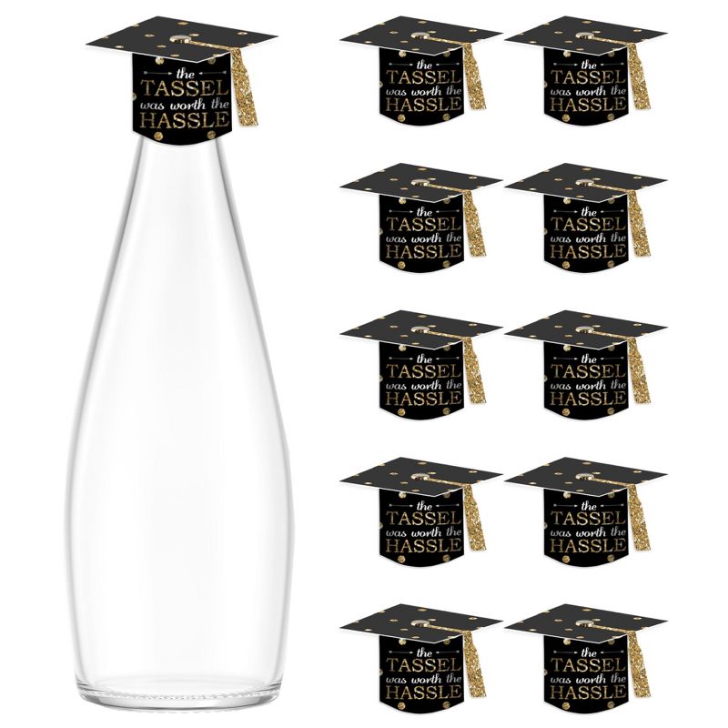 Big Dot of Happiness Tassel Worth The Hassle - Gold - DIY Grad Cap Graduation Party Bottle Topper Decorations - Set of 20, 1 of 10