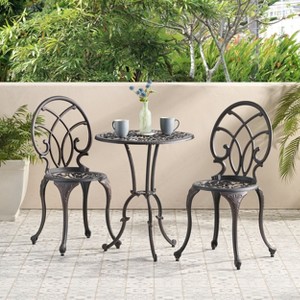 Osparple Outdoor Patio Furniture Bistro Set Aluminum Hollow Design Bar Conversation Chairs and Round Table for Garden, Backyard, Terrace - 1 of 4