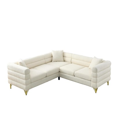 NicBex L-Shaped Teddy Sectional Sofa,5-Seat Corner Sofas with 3 Pillows for Living Room,Apartment,Office
