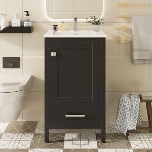 ACEPANO 20 in. W Modern Double-Door Bathroom Vanity with Ceramic Sink, Soft-Close Drawers & Doors-Black - 1 of 4