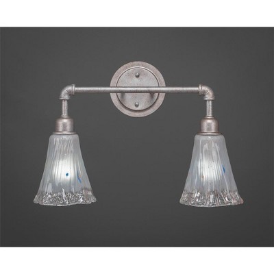 Toltec Lighting Vintage 2 - Light Vanity in  Aged Silver with 5.5" Fluted Frosted Crystal Shade