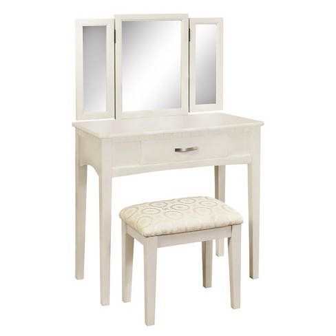 3pc Anza Multi Storage Vanity Set With Tri Fold Mirror And Stool