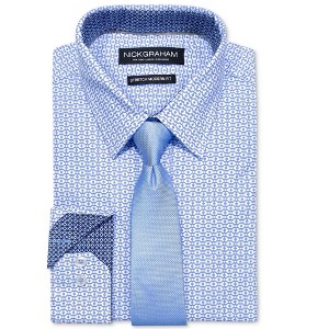 Nick Graham Mens Performance Stretch Geo Print Tie Set Button Down Dress Shirt - 1 of 1