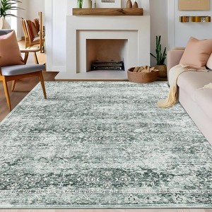 Boho Area Rug, Machine Washable Vintage Distressed Soft Low-Pile Carpet, Non-Slip Non-Shedding Floor Rug for Bedroom, Dining, Living Room - 1 of 4