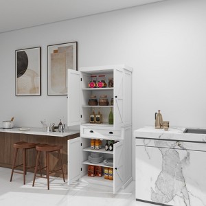 71" Kitchen Pantry Storage Cabinet , with 4 Doors, Drawer, 2 Adjustable Shelves, Freestanding Cupboard for Dining Room Living Room, Laundry-White - 1 of 4