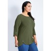 Avenue Women's Plus Size Sabrina Button Detail 3/4 Sleeve Top - 4 of 4