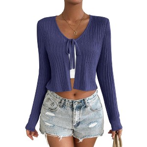 Womens Tie Front Sweater Cardigan Long Sleeve Rib Knit Shrug for Dress Sweaters Crop Tops Womens Soft Cardigan - 1 of 4