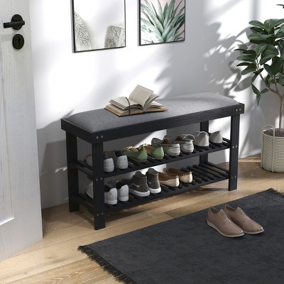 FURNIinspire Shoe Racks Shoe Storage Shelf Living Room Free Standing Shoe Organizer with Seat for Entryway Hallway, Black, 11.4"*35.4"*19.3"