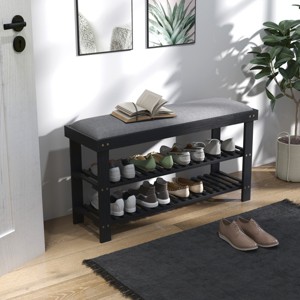 FURNIinspire Shoe Racks Shoe Storage Shelf Living Room Free Standing Shoe Organizer with Seat for Entryway Hallway, Black, 11.4"*35.4"*19.3" - 1 of 4