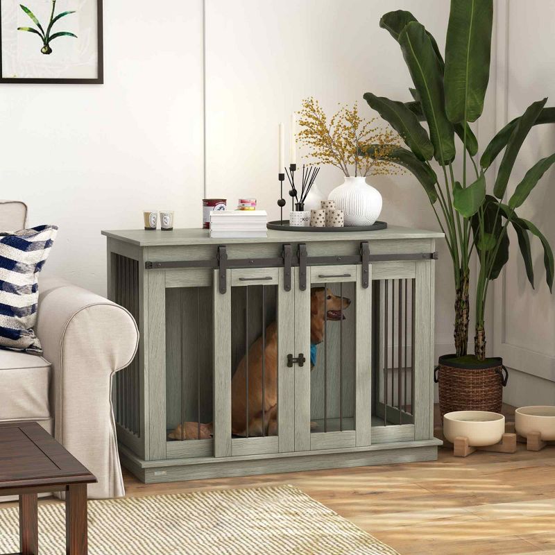 PawHut Modern Dog Crate End Table with Divider Panel, Dog Crate Furniture for Large Dog and 2 Small Dogs with Two Rooms Design, 4 of 10