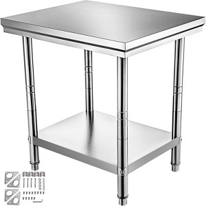 VEVOR Stainless Steel Prep Table, 24 x 30 x 31 Inch, 700 lbs Load Capacity, Heavy Duty Metal Worktable with 3 Adjustable Height Levels, Silver - 1 of 4