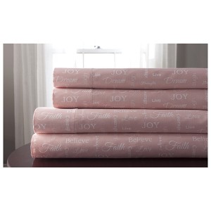 Inspirational Print Microfiber Sheet Set (Twin) Pink - Elite Home Products