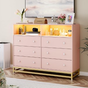 6 Drawer Double Dresser TV Stand, Bedroom Dresser with Power Outlet & LED Light - 1 of 4