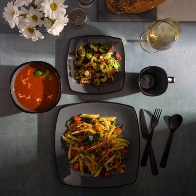 Eclipse Square Porcelain Holiday Dinnerware Set, Service for 4