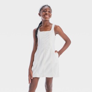 Girls' Square Neck Seamed Denim Dress - art class™ - 1 of 3