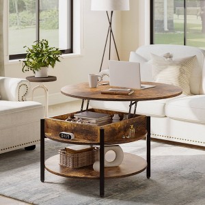 WOWLIVE 27"W Lift-Top Wood Coffee Table, Small Round Cocktail Table with Storage for Living Room, CT007 - 1 of 4