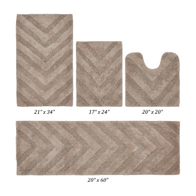 Hugo 4-Piece Bath Rug Set 100% Premium Cotton Tufted Chevron Pattern Bathmats for Bathroom, Super Soft Absorbent Machine Washable