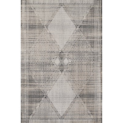Geometric Black and Ivory Rectangular Synthetic Area Rug