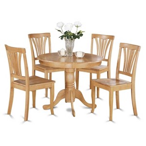 HomeStock 5-Piece Round Natural Oak Finish Solid Wood Top Dining table with 4 Chairs - 1 of 4